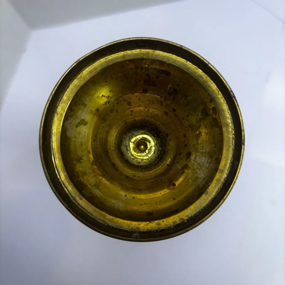 Vintage Solid‎ Brass Bud Vase Tall Slender Flared Rim Pedestal Base Aged Patina
